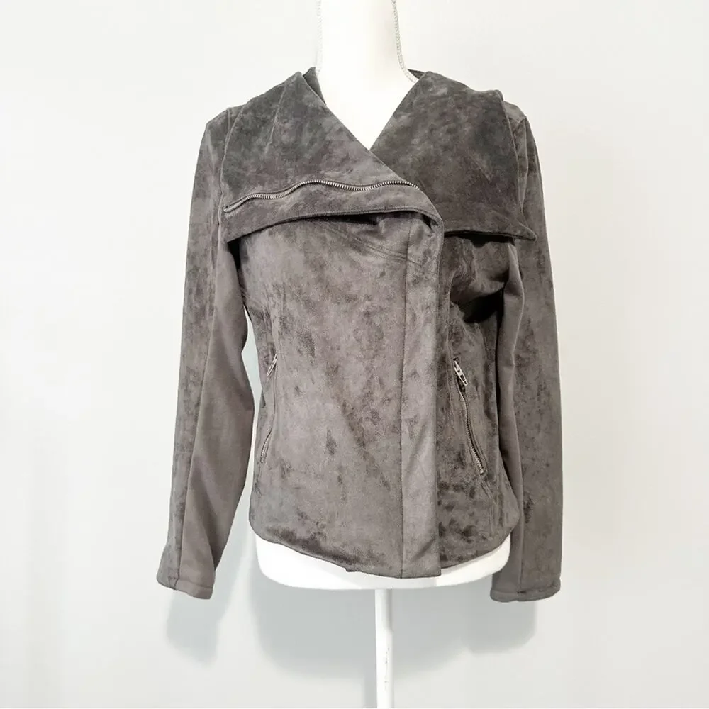Blank NYC Gray moto Teddy Jacket suede plush coat size medium